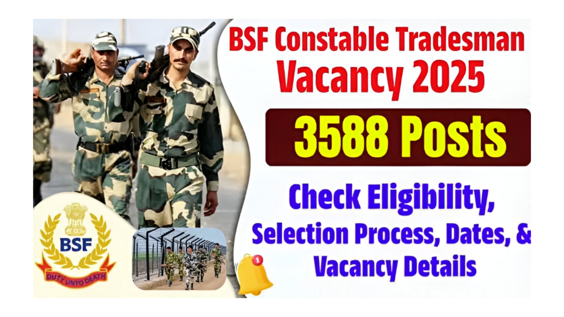 BSF Constable Tradesman Recruitment 2025 – 3588 पदों पर भर्ती शुरू, Apply Online Now!