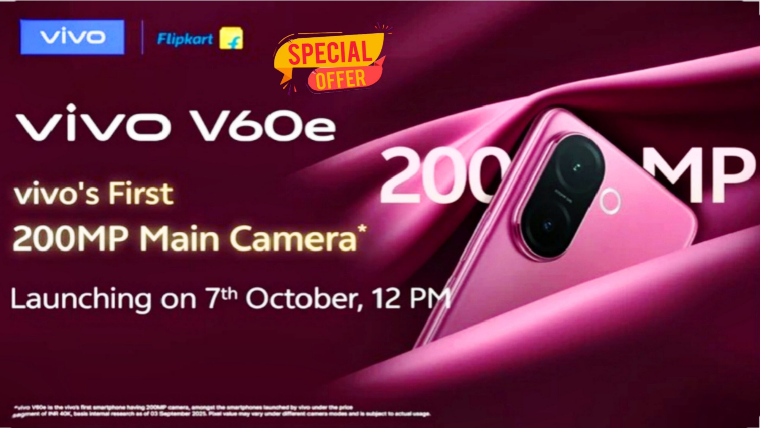 Vivo V60e 5G rear side featuring 200 MP Ultra-Clear main camera with OIS