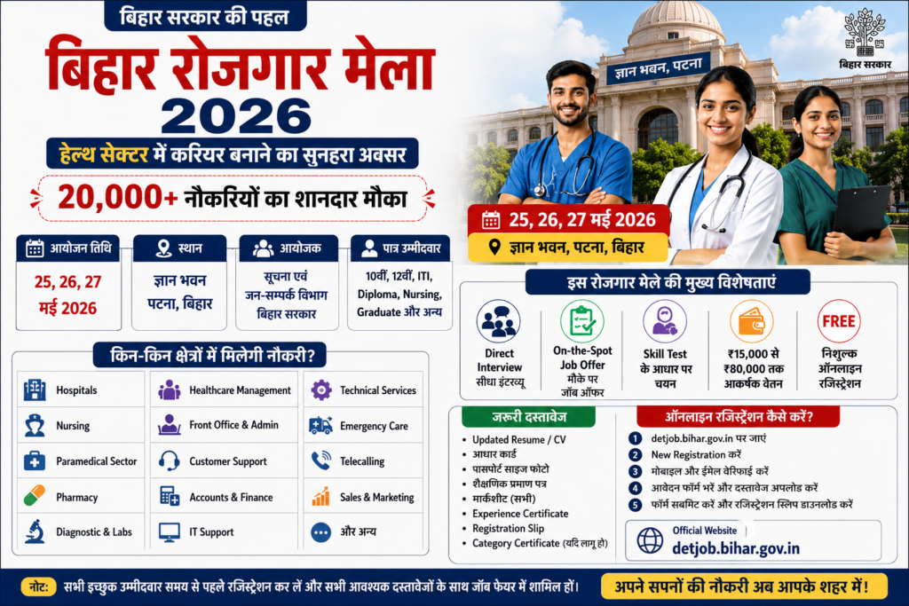 Bihar Health Job Fair 2026 Registration and Job Details Poster