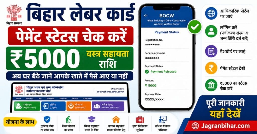 Bihar Labour Card Payment Status ₹5000 पेमेंट स्टेटस कैसे चेक करें पूरी जानकारी
